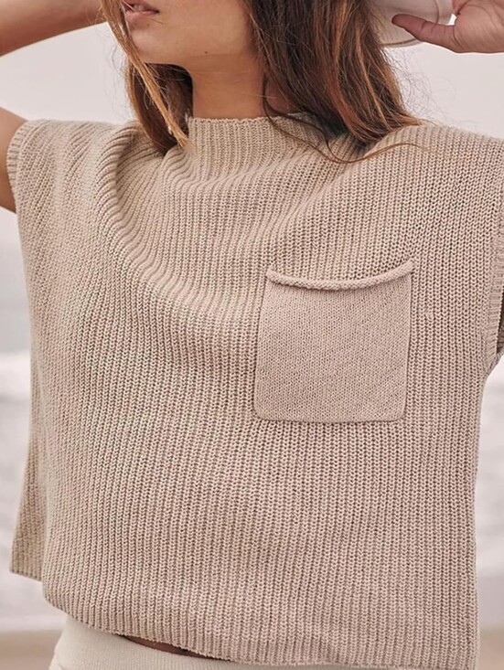 Free People Sweaters - Free People Beach Beige Sleeveless Knit Pocket Pullover Top Sz M